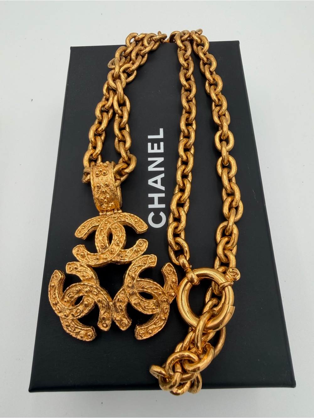Chanel Necklace Triple Coco Mark Gold Pendant Auth Rare Necklace🔥😍